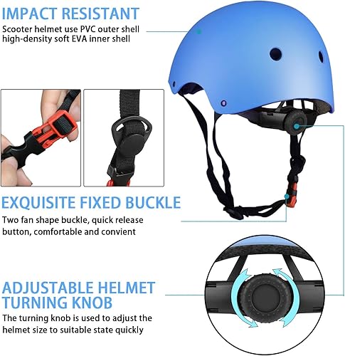 Miniatura 5 de WayEee Juego de casco de bicicleta para niños, rodilleras, juego de almohadillas para casco, juego de equipo de protección ajustable para niñas y