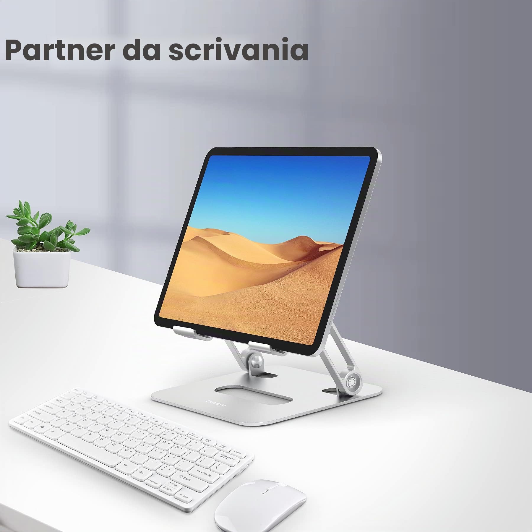 Supporto per tablet per scrivania, regolabile pieghevole in alluminio da tavolo compatibile con tablet come iPad Pro 9.7, 10.5, 13 Air Mini 4 3 2, Kindle, E-Reader (4-13 pollici),Argento