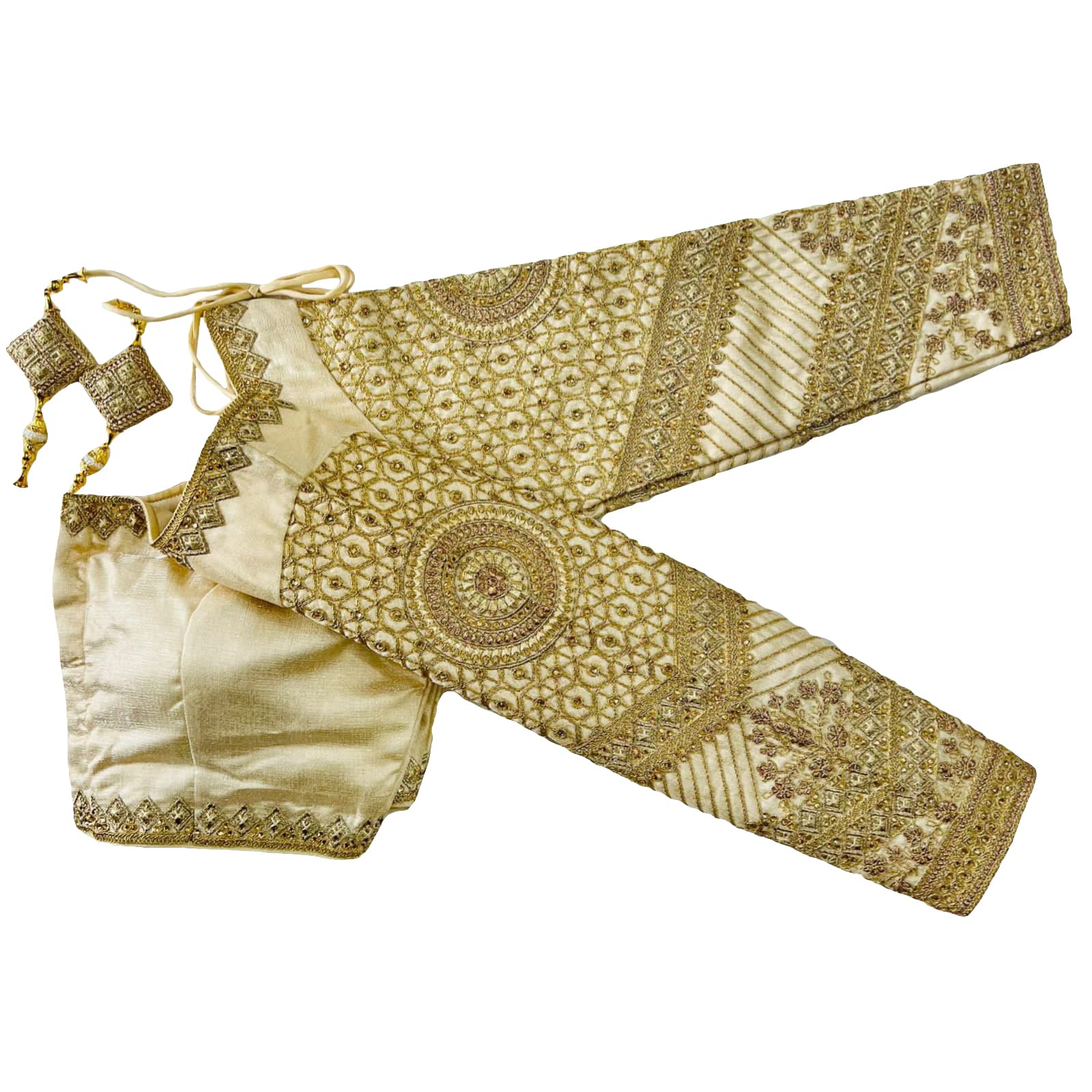 Pujia MillsMills Women's Fancy Readymade Heavy Coding Embroidary Worked Full Sleeve Silk Saree Blouse(Vrinda)