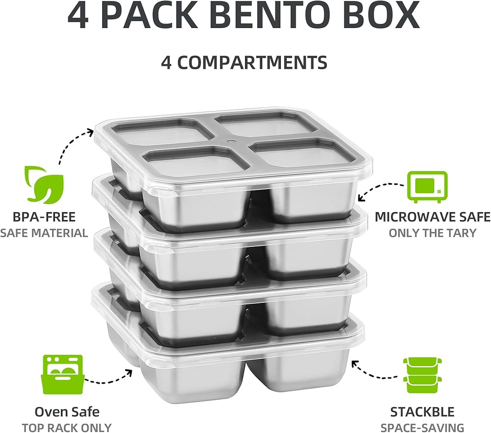 4 Pack Stainless Steel Snack Containers with Lids - Thumbnail 2