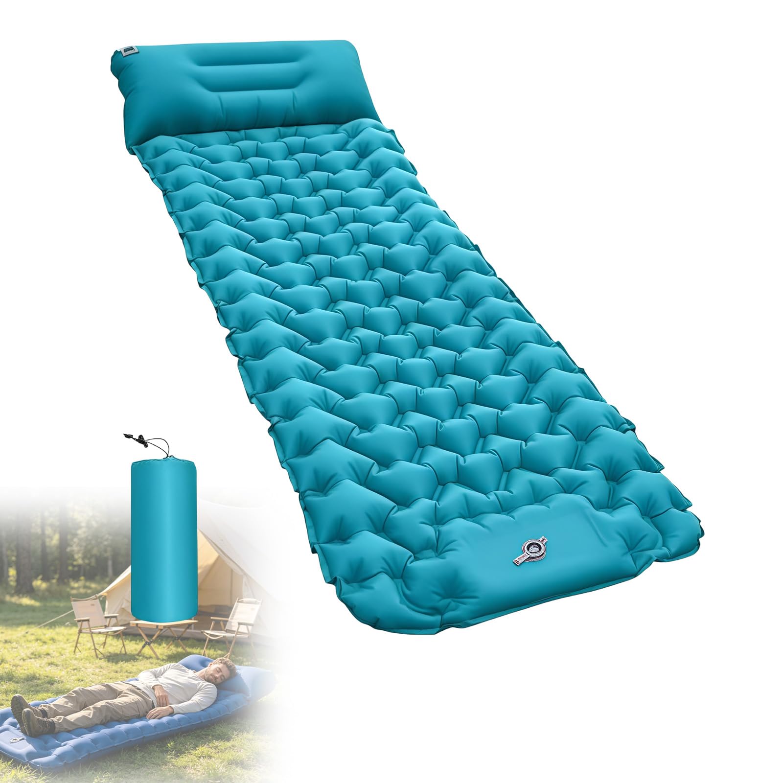 Koziya Matelas Gonflable,2026 Nouveau Matelas Koziya De Plage Gonflable,Pompe Et Oreiller Intégrés,Pliable,Convient pour La Tente,La Plage,Les Voyages (Peacockblau)