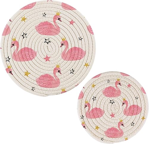 Juego de 2 salvamanteles de estrellas de princesa cisne para ollas y sartenes calientes, resistentes al calor, de algodón puro, hechos a mano, para