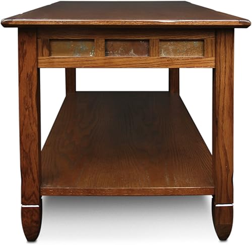 Miniatura 4 de Leick Home Sibley - Mesa de café, madera maciza, detalles de azulejos de pizarra, estante inferior de exhibición, fácil montaje, sala de estar,