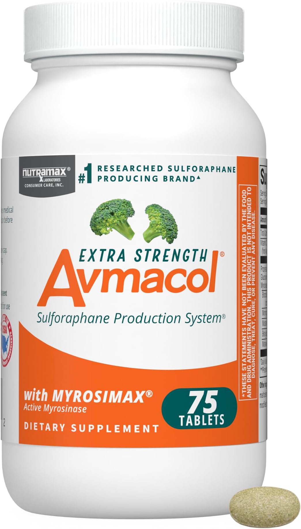 - Nutramax Laboratories Avmacol Extra Strength #1 Researched Sulforaphane-Producing Brand for Detoxification with Glucoraphanin and Active Myrosinase, Immune Health, Adults & Children, 75 Tablets