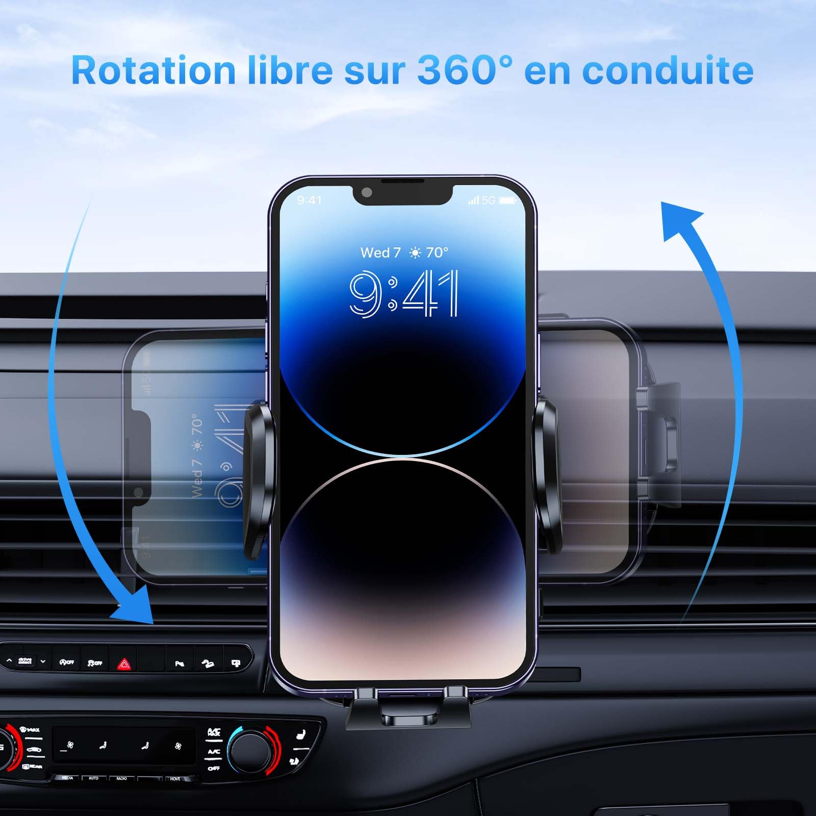 Miracase Support Telephone Voiture Bouche D'aération[Crochet Double Métallique Amélioré]360° Rotation Porte Téléphone Voiture Mains libres à une main pour tous les Smartphones