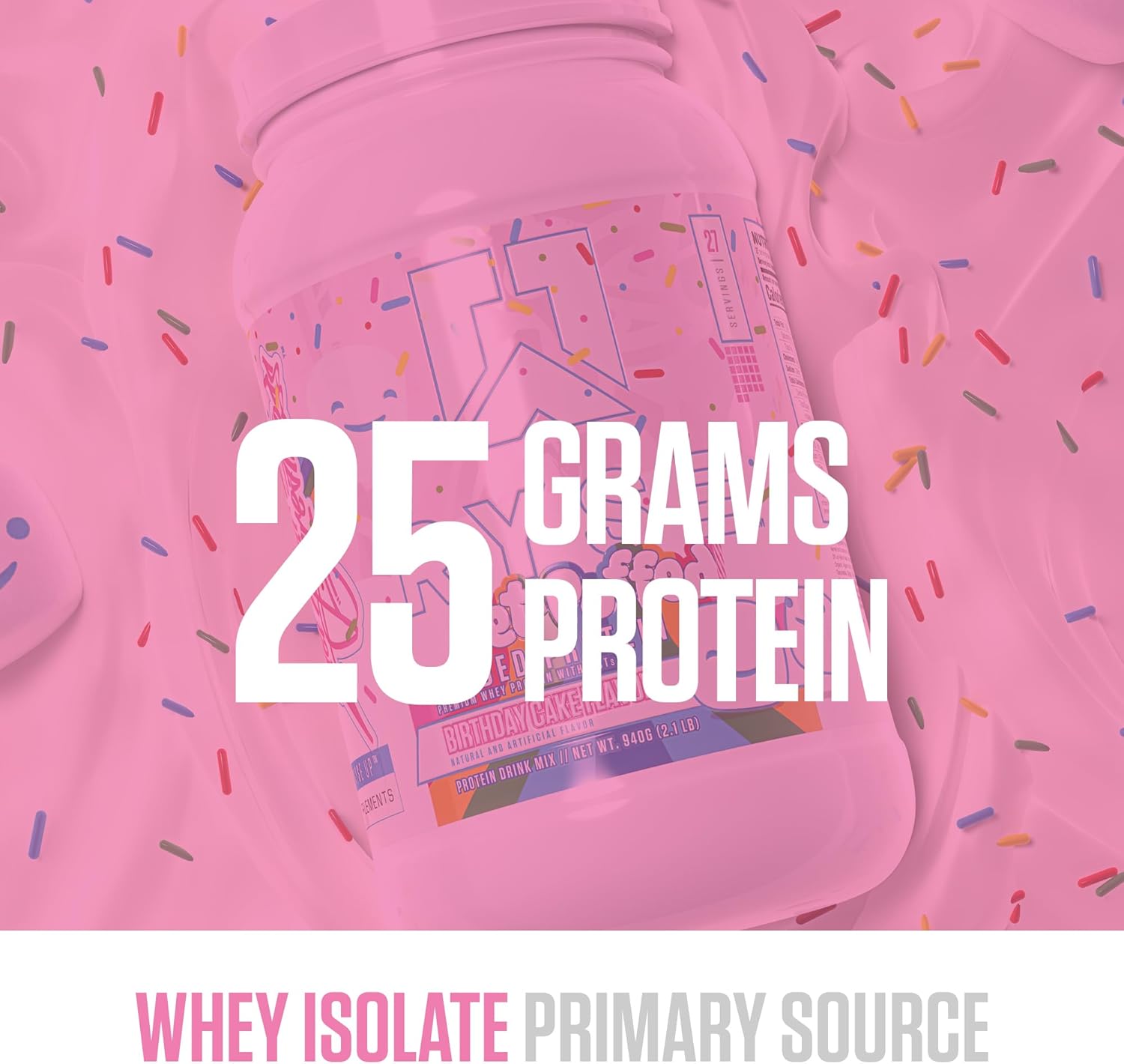 RYSE Loaded Protein Powder - Jet-Puffed Birthday Cake - 25g Whey Protein Isolate & Concentrate with Prebiotic Fiber & MCTs - Low Carb, Low Sugar, Digestive-Friendly - 27 Servings / 2 lb Tub - Image 3