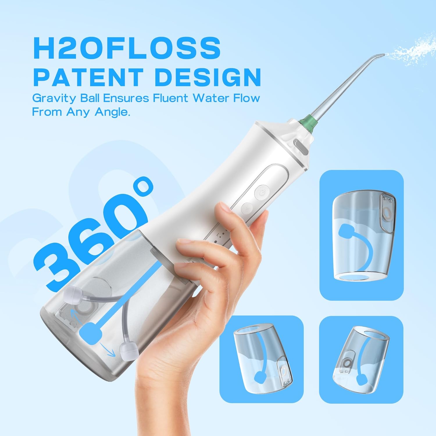 Water Dental Flosser Cordless, Portable Oral Irrigator with 5 Modes, 300ML Tank, Rechargeable, IPX7 Waterproof, Travel & Home Teeth Cleaner for Braces and Gums - Image 3