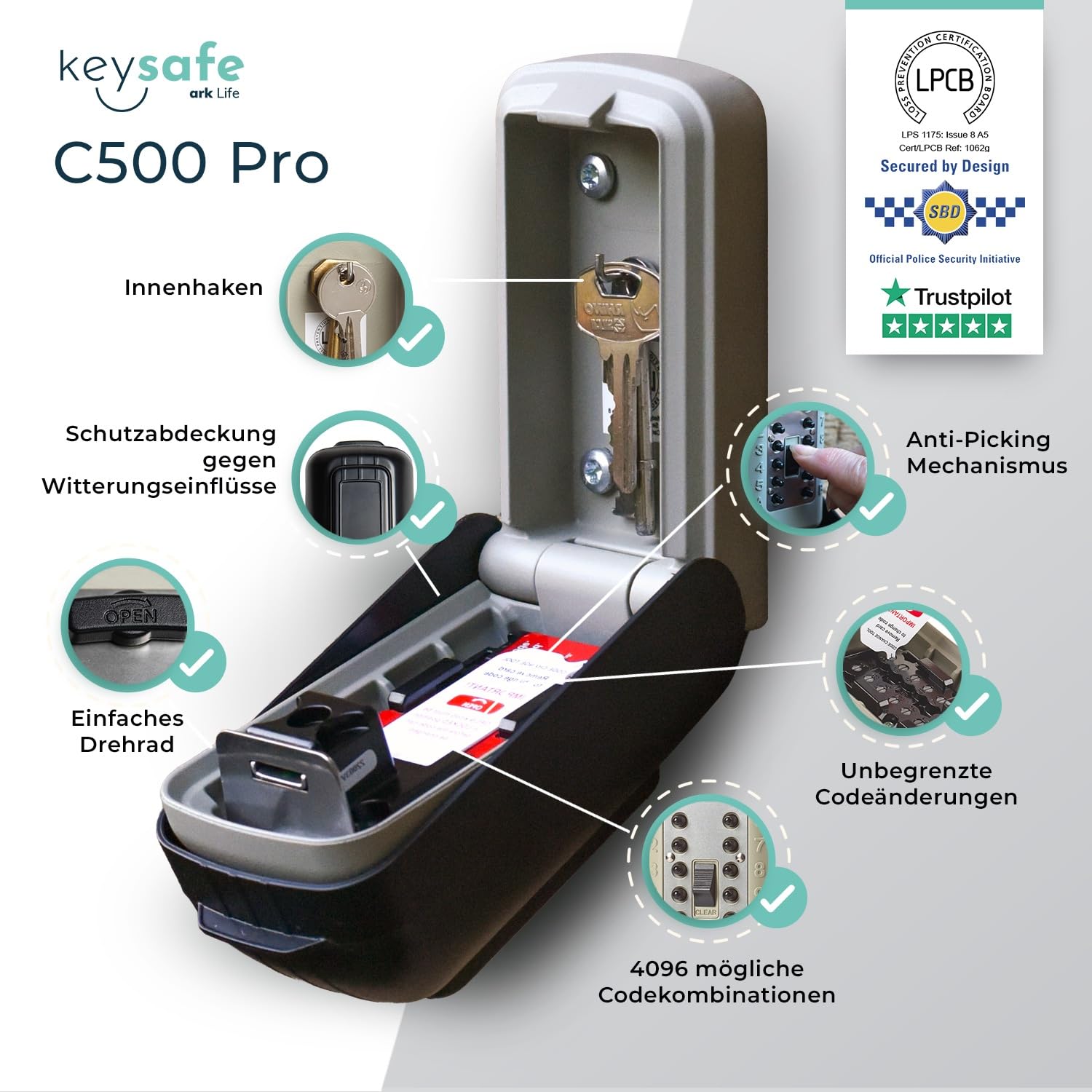 SUPRA C500 Schlüsseltresor mit Zahlencode - Schlüsselsafe Außen - Schlüsselbox Wandmontage