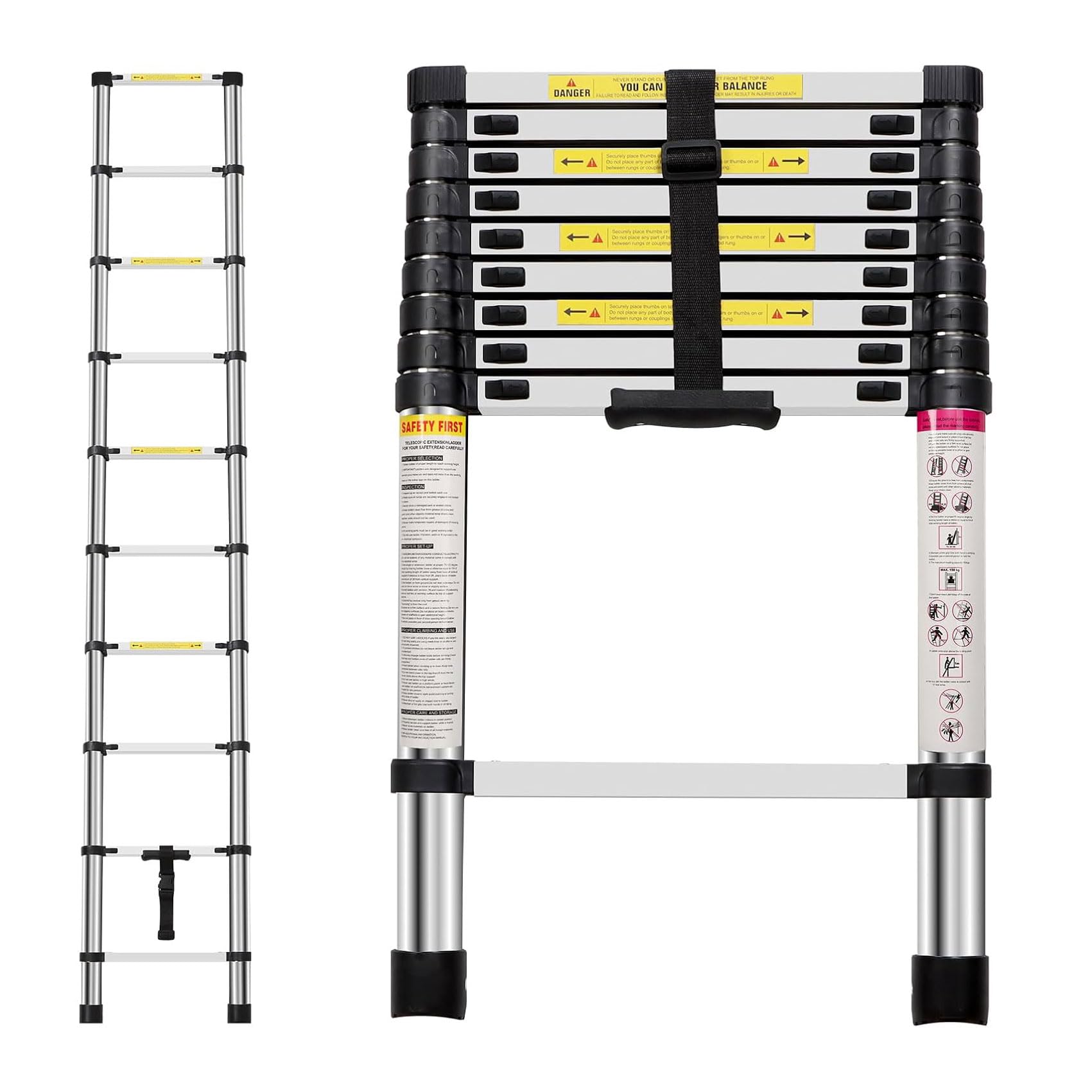 Neo Extendable Portable Foldable Telescopic Ladder Multi-Purpose Stainless Steel Telescoping Ladder Sturdy Loft Ladder with EN131 Certificate (2.9M)