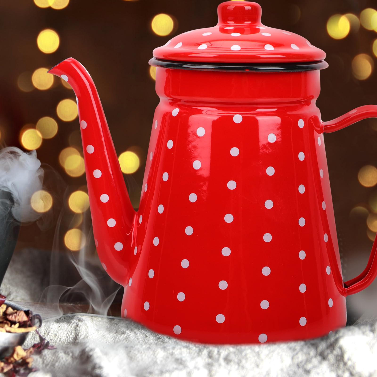 Emaille Kaffeekanne 1,5l mit Schmalem Ausguss für Kaltes Wasser