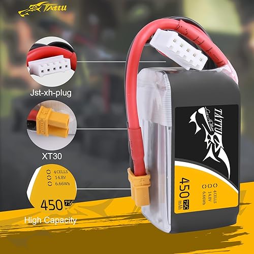 Miniatura 3 de Tattu Batería LiPo de 14.8V 450mAh 75C 4S con enchufe XT30 para multirotor FPV 150 tamaño