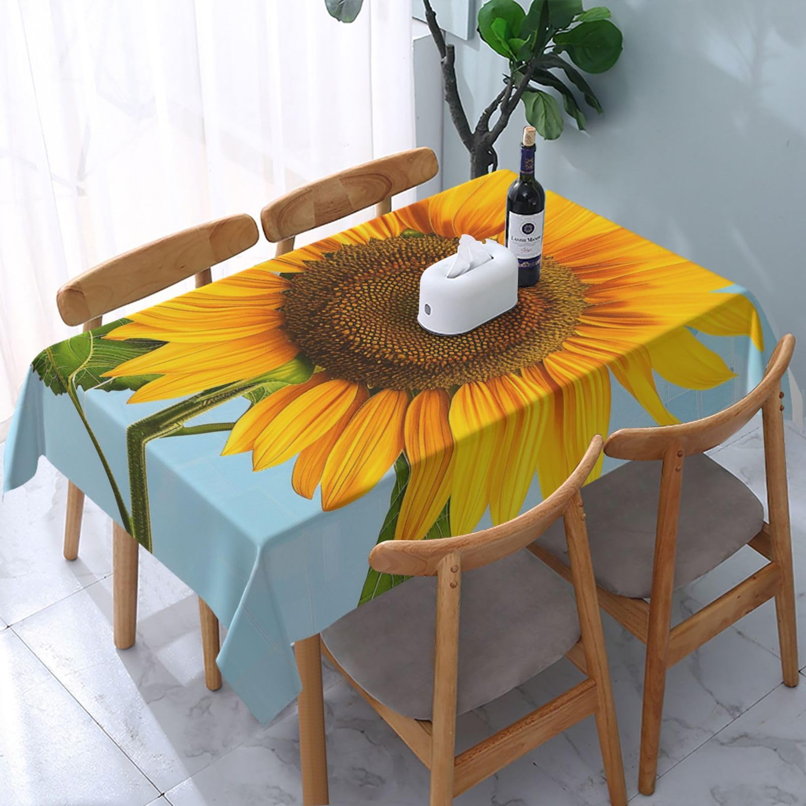 WPKJU Bloom Sunflowers Printed Tablecloth Water Resistant Table Cover Washable Rectangle Table Cloth for Tables 54x72 in