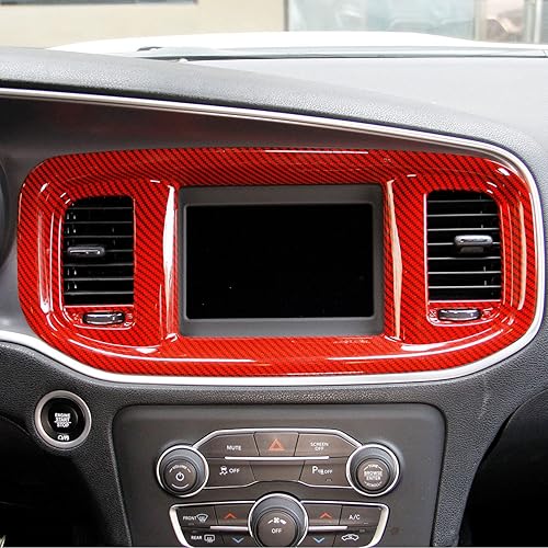 Miniatura 2 de crosselec Marco de pantalla de navegación de DVD de fibra de carbono para Dodge Charger 2015+ (fibra de carbono roja)