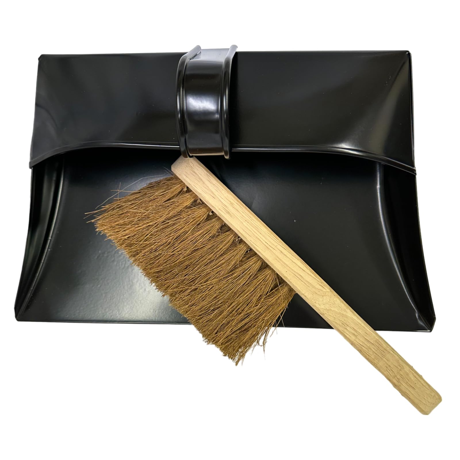 LS Metal Long Handle Dustpan and Soft Brush Set Black Steel Upright Cleaning Set Gentle Bristles for Smooth Floors Ideal for Home Office & Indoor Cleaning (DustPan & Soft Brush)