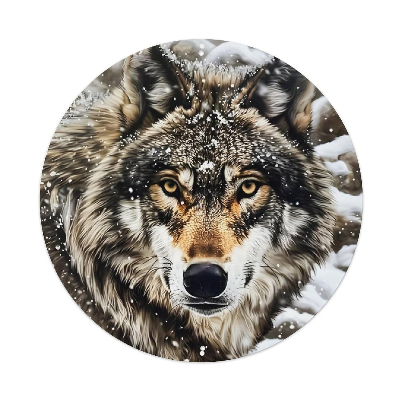 Snowy Wolf Face Portrait Print Retro Metal Tin Sign, Vintage Metal Poster for home, Gaming Room, Studio Workshop,Bar,Garage Wall Art Decor 8x8 inch