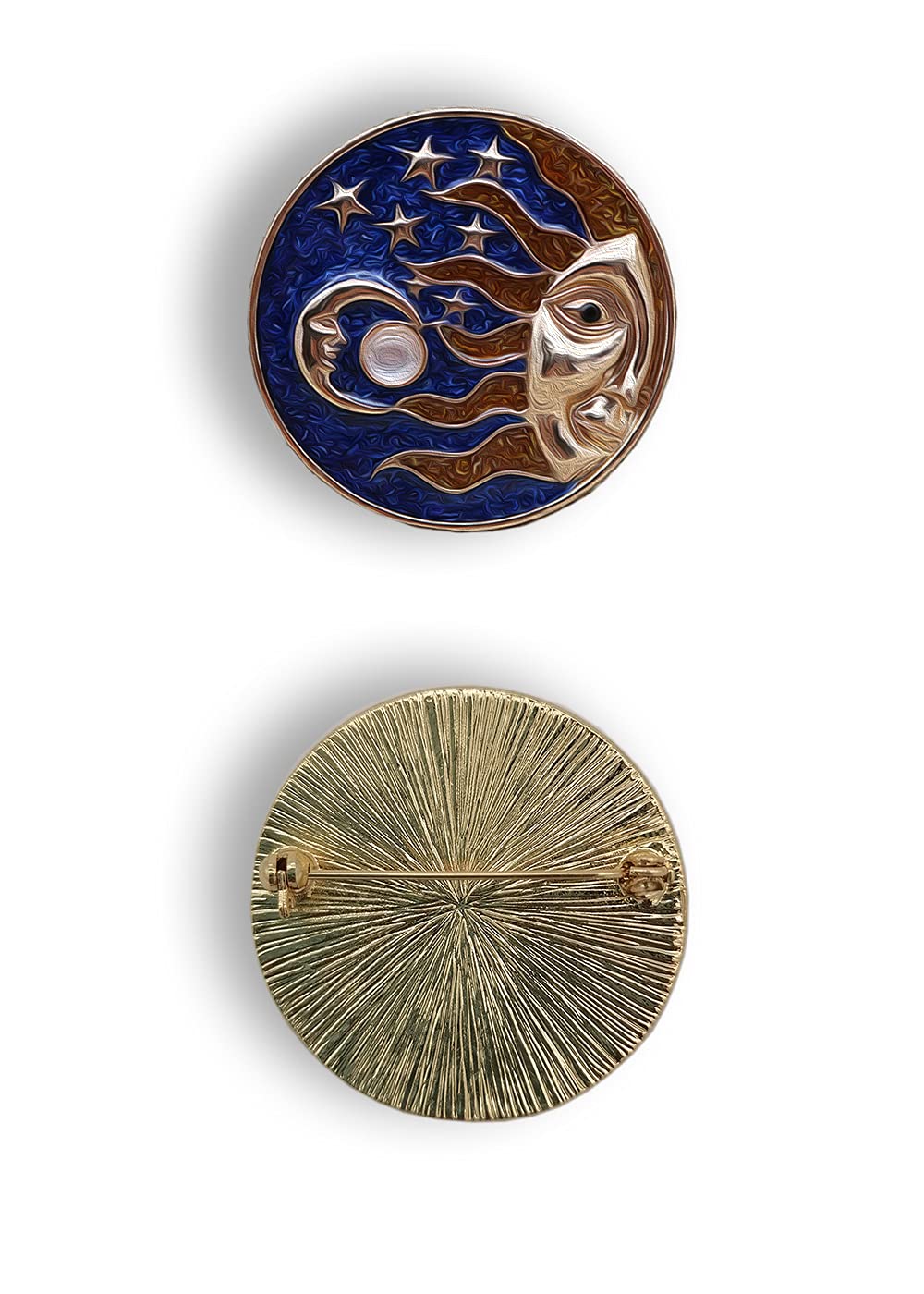 Enamel Brooch SunMoon and Stars Pattern Sun God Badge Pin Fine Gift Quality Brooch Lapel Pin Brooch (A), 1.6 (brooch-0042)