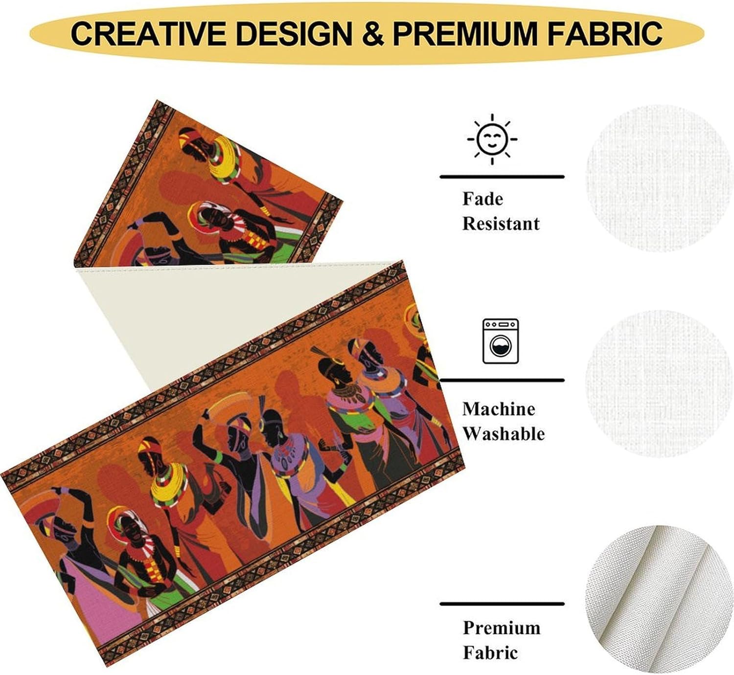 African Table Runner, Black Women Geometric Traditional Tribal Decorations Kwanzaa Kente National Holiday Party Ethnic Style Table Setting Decor for Kitchen Dining Patio Holiday Party 13x108 inches