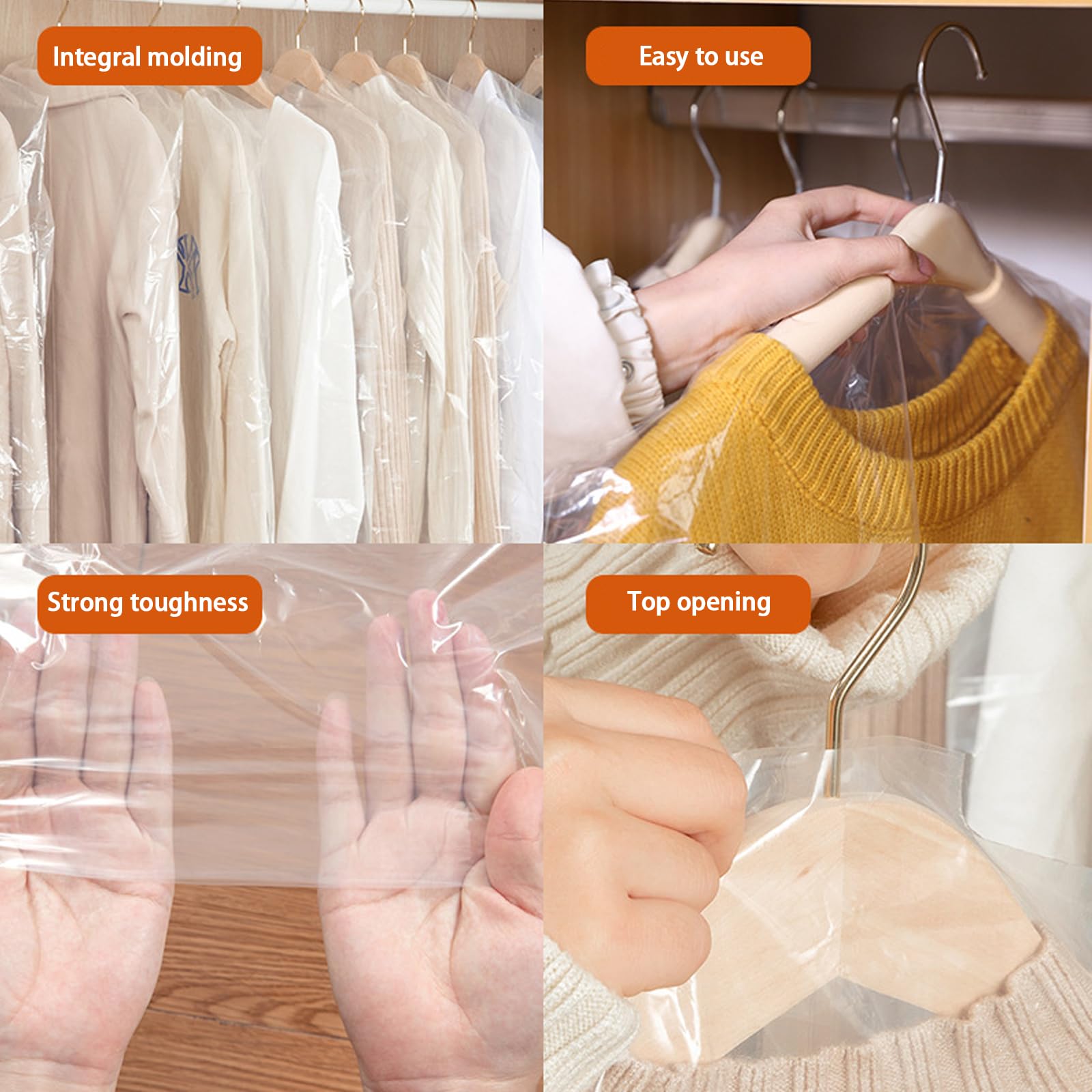 MUNSKT 10 Pcs Clear Garment Cover 47 Inch Plastic Garment Bags for Hanging Clothes Dry Cleaning Bags Transparent Dust-proof Storage Covers for Skirt Coat Suit Shirt Jacket - Image 4