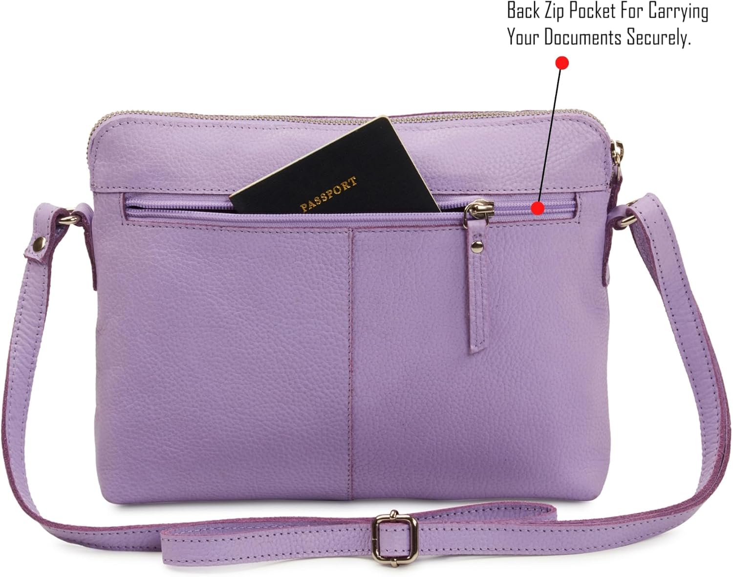Leather Crossbody Bags for Women Small Soft Genuine Pebbled Sling Shoulder Handbag Crossover Purse with Full Adjustable Strap (Lavender Nappa)