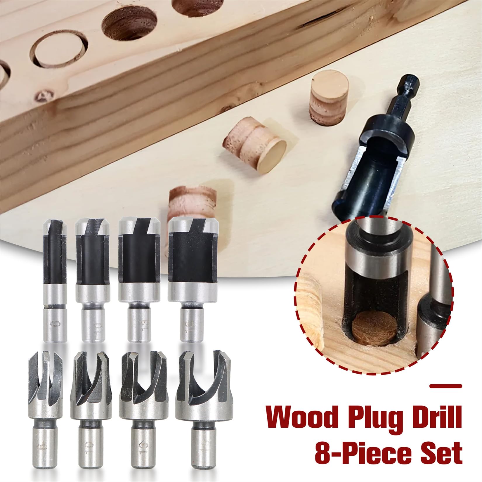 Wood Plug Cutter Set - 8 Pieces for DIY Projects -5