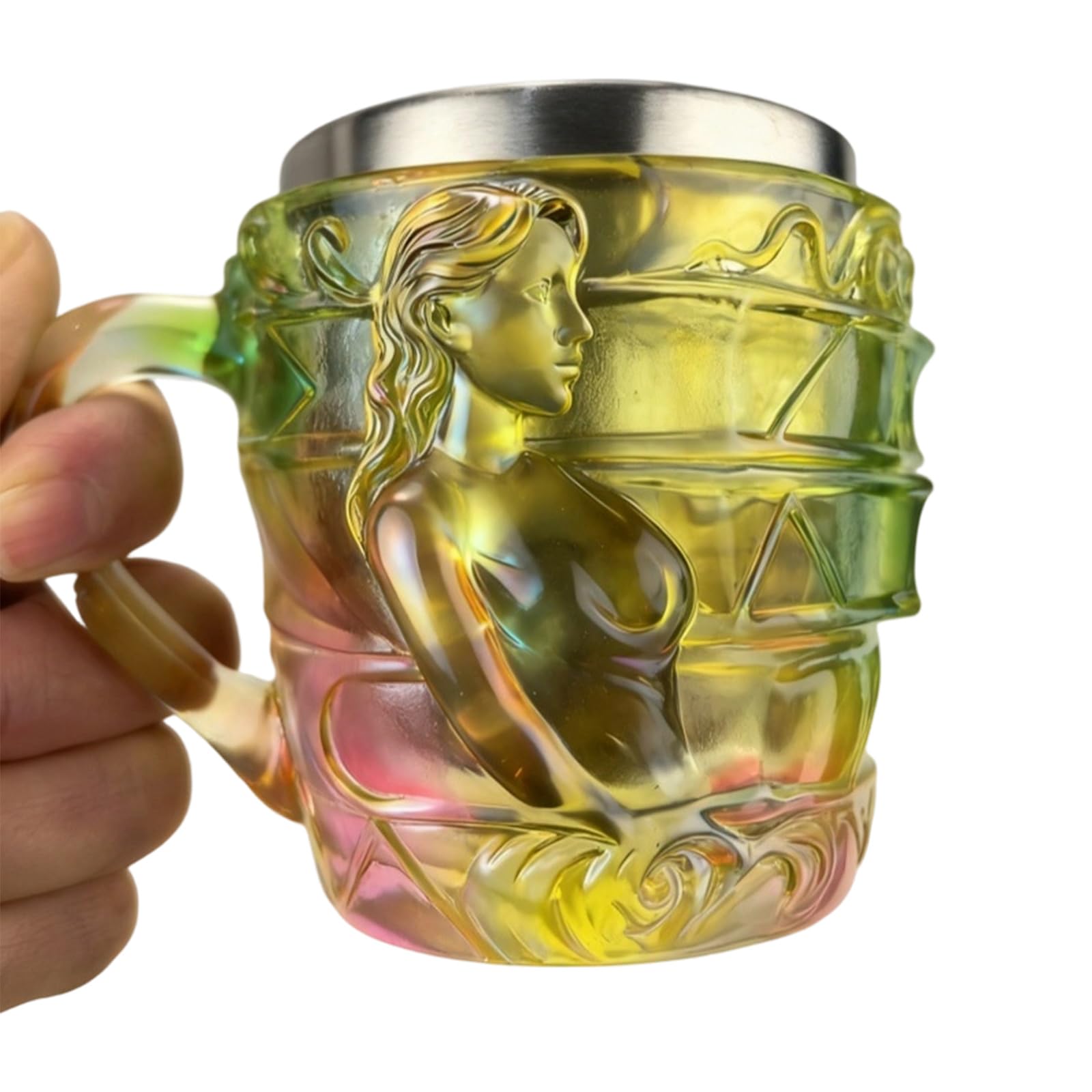 carotoe Drinking Mug with Ergonomic Handle Resin and Stainless Steel Drinkware Multipurpose Beverage Cup for Hot Cold Drink Artistic Coffee Cup with Handle