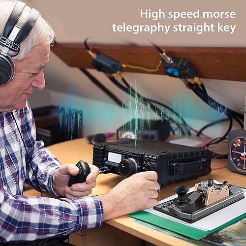 Miniatura 3 de Mini CW Key Morse Radio HAM Big Double Paddle Código Morse Llave Cuerpo de aleación de aluminio con base de altavoz Gris