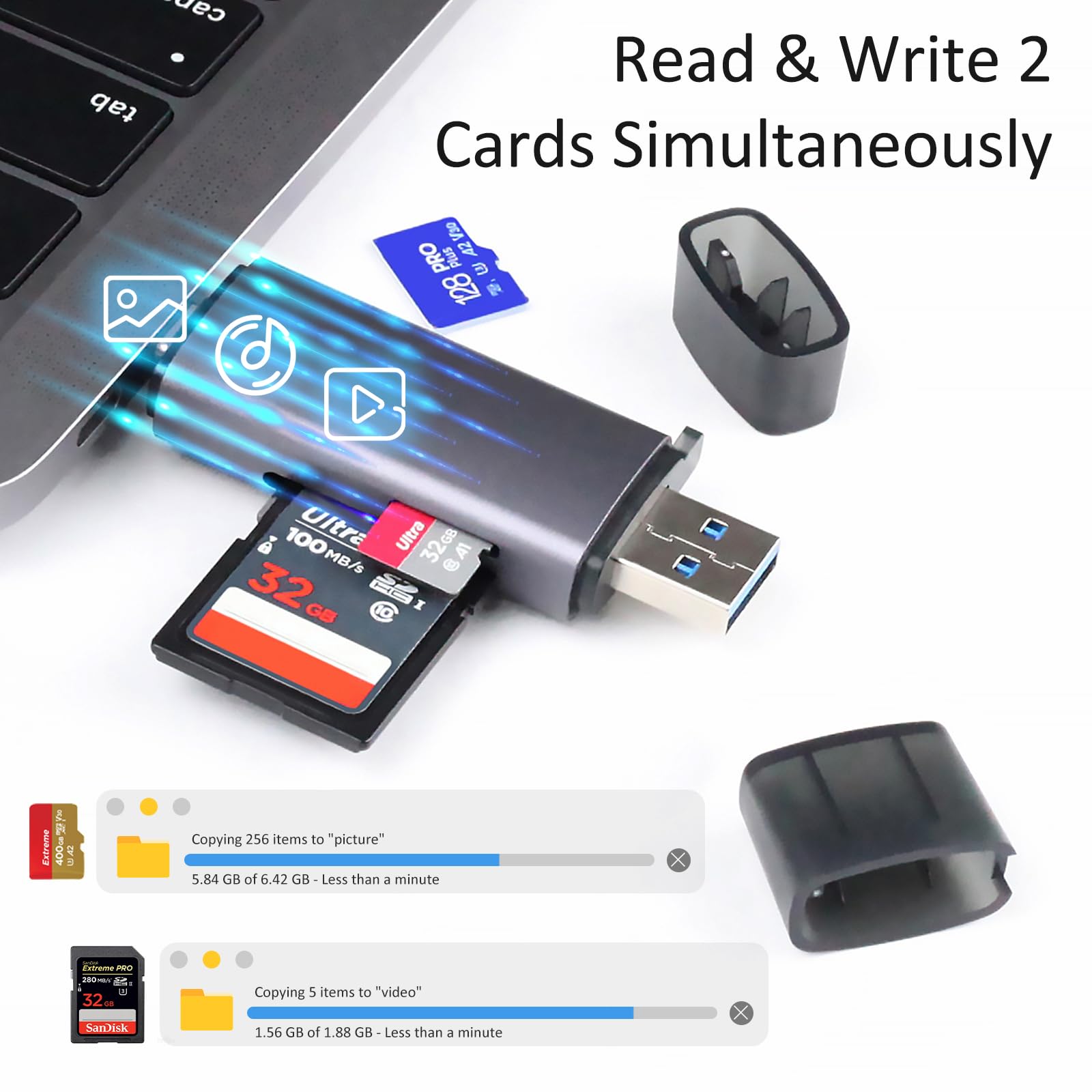 Czytnik kart SD USB 3.0 USB-C, czytnik kart pamięci 2 w 1 Wansurs ze stopu aluminium z podwójnymi złączami do kart SDXC, SDHC, SD, MMC, RS-MMC, Micro SDXC, Micro SD, Micro SDHC i