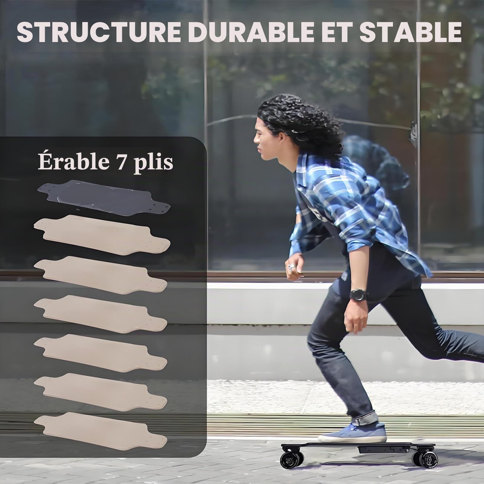 Longboard Électrique Tout-Terrain avec Télécommande, 25 Km (15,6 Mi/H) avec Batterie 4 400 Mah, Autonomie De 8 Km (9,4 Mi), Freinage Fluide Et Commande À 4 Vitesses. TypeA