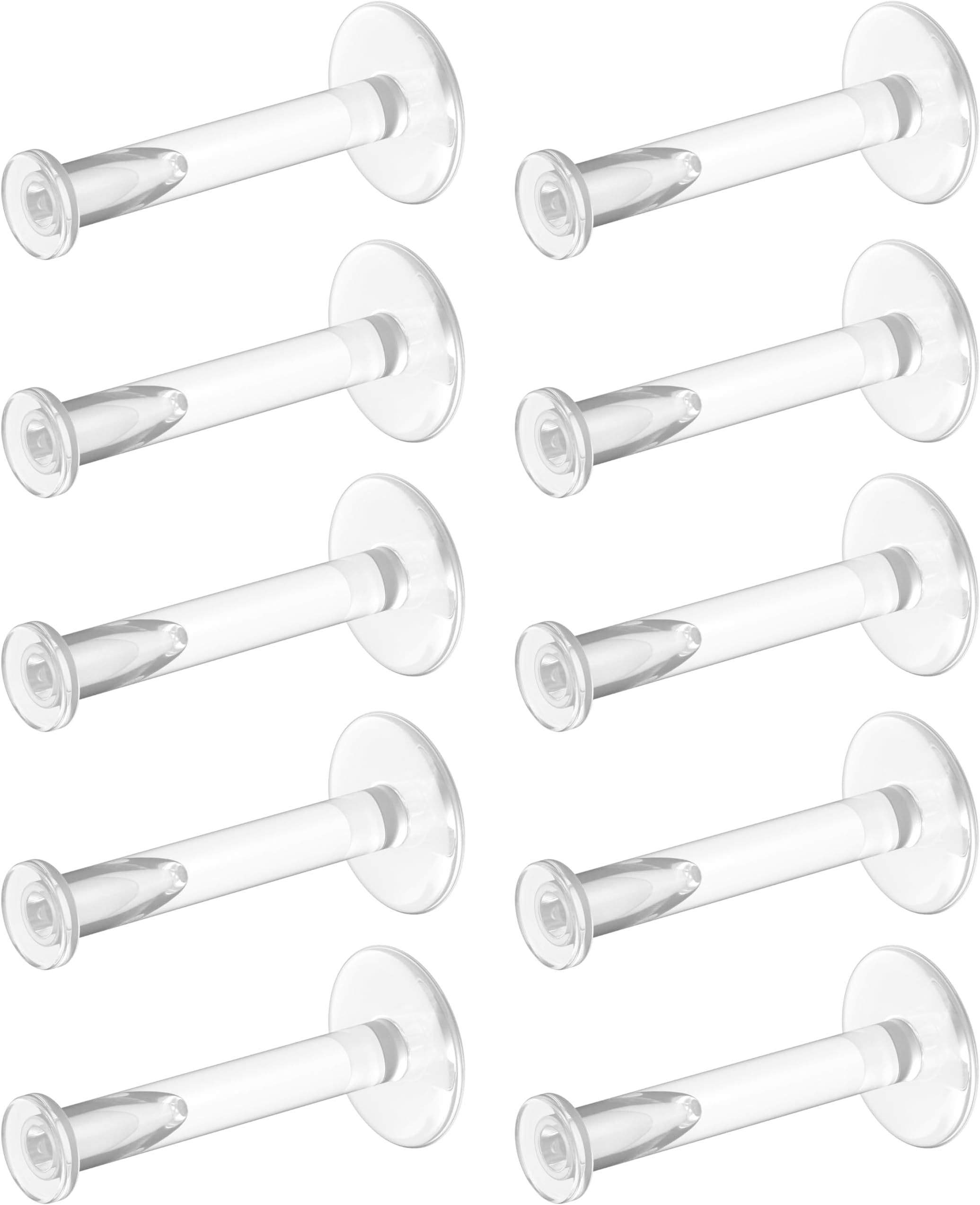 Bioflex Clear Earrings for Sports, Work, School, Surgery, MRI - Clear Piercing Jewelry Labret Studs for Ears, Cartilage, Helix, Tragus, Lip, Medusa, Monroe - Flat Push-In Plastic Earrings (16g, 18g) Piercing Retainers