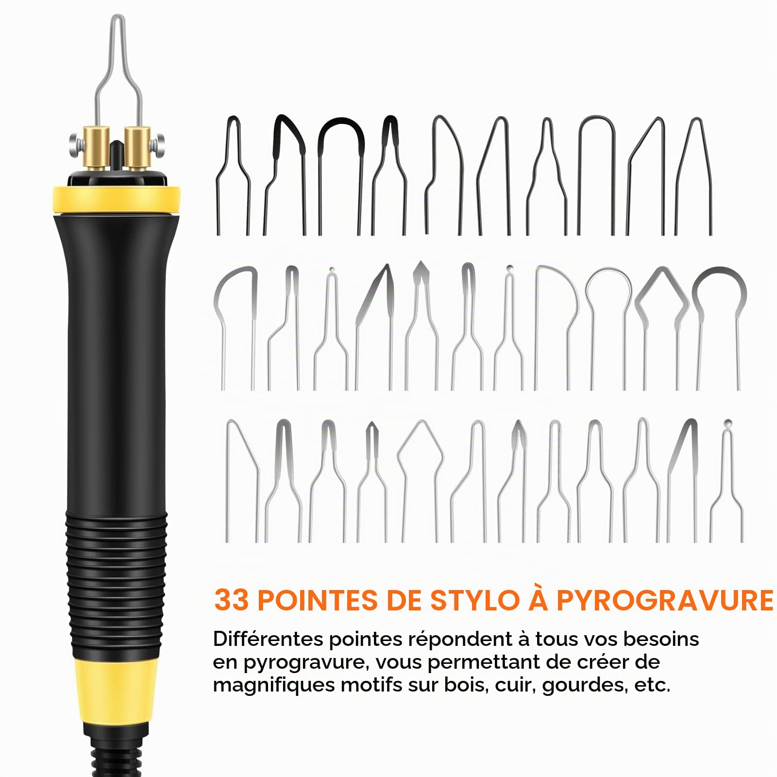 BURNNOVE Double Stylo Pyrograveur sur Bois 60W 220V Kit de Pyrogravure Bois Professionnel aver 33 Pointes de Soudage Utilisation Alternée Plumes Température Réglable pour Souder Liège Cuir