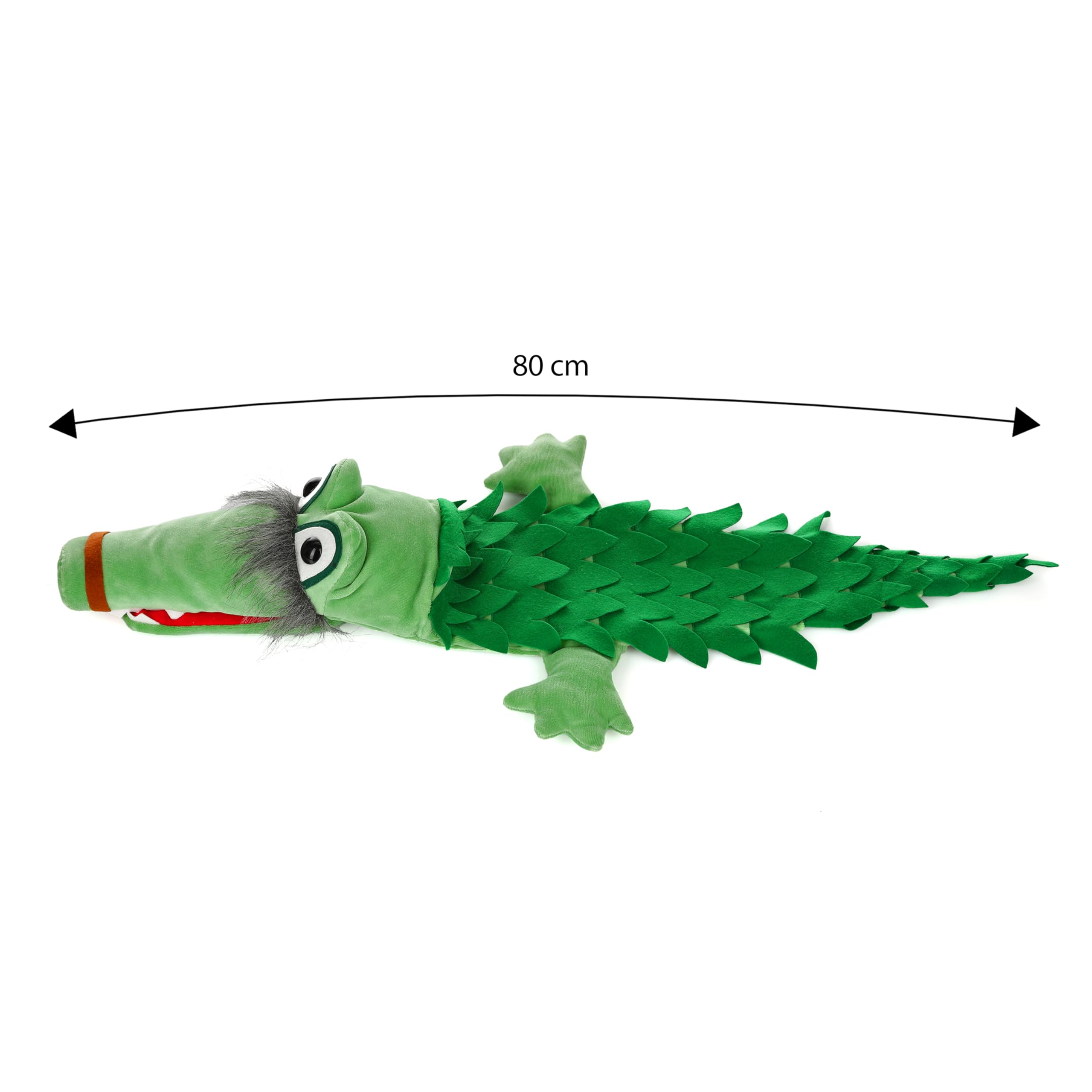 Handpuppe Drache Dagobert – 80 cm – Textilhandpuppe mit Kulleraugen & großem Maul – Handgefertigt – Urania Puppentheater Lizenz