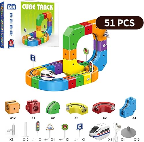 Miniatura 9 de klick Rail - Juego de tren eléctrico de carril, juguetes magnéticos para auto, 51 piezas, conducción antigravedad, fácil montaje, el mejor regalo