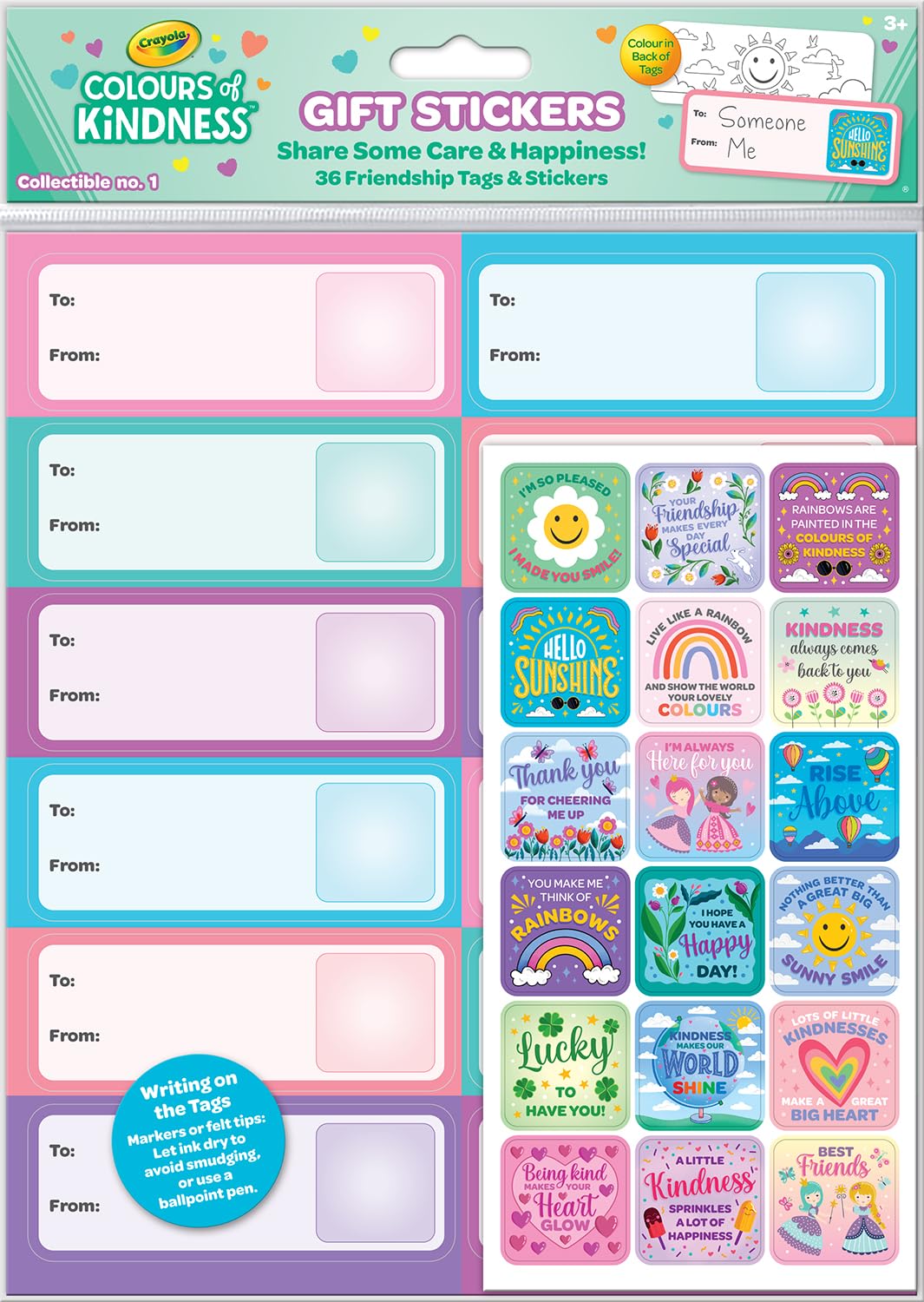 Paper Projects Crayola Gift Stickers with Friendship Tags | Includes 36 stickers and 36 press out gift tags | Perfect for gifting and sharing with friends