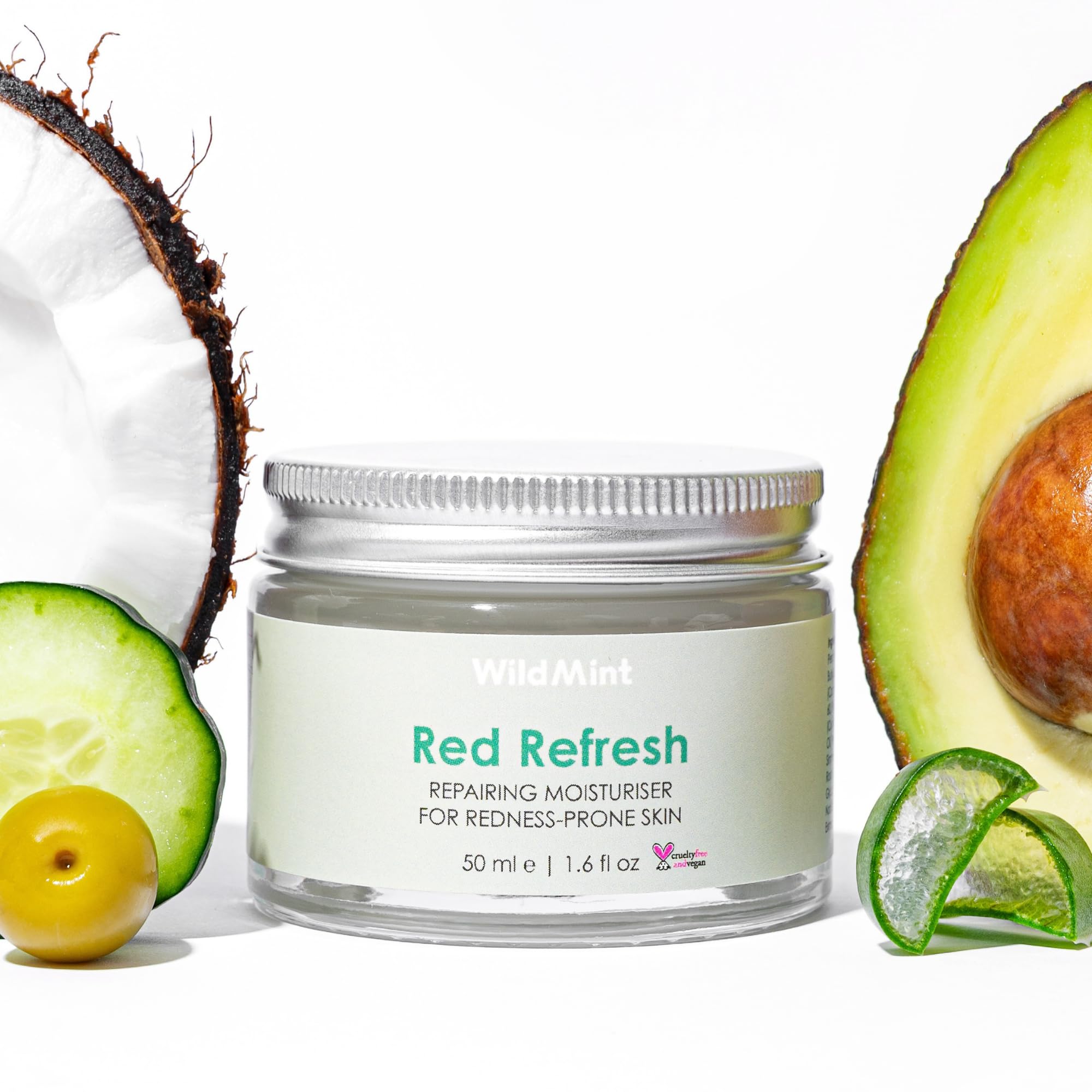 Red Refresh Natural Moisturiser | Hydrating Face Cream for Redness Prone, Sensitive, Dry, Mature Skin | Repairs & Calms Redness with Macademia | UK Made Vegan & Cruelty-Free Skincare | 50ml