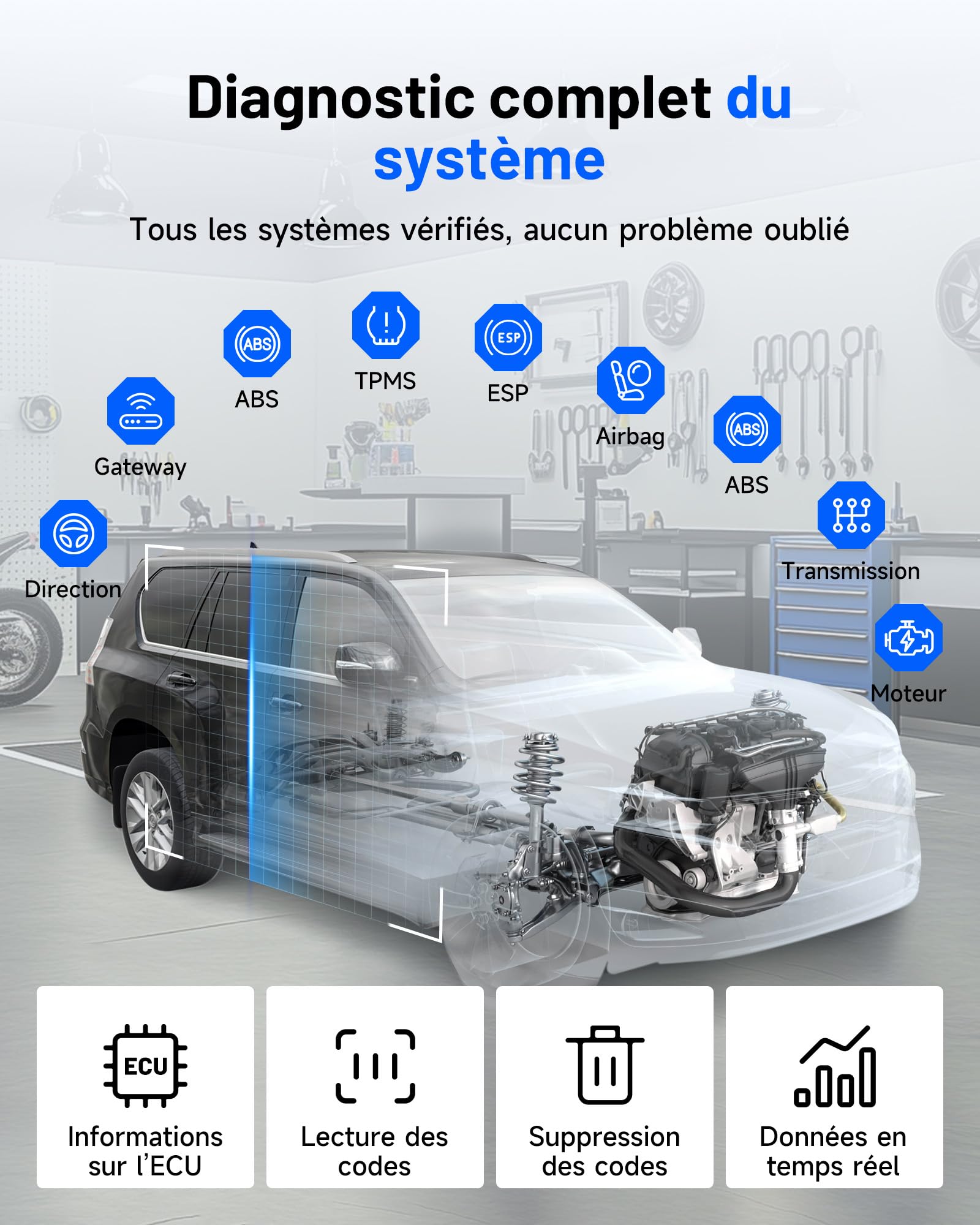 TOPDON Valise Diagnostic Auto ArtiDiag900 Lite pour système Complet, lecteur de code OBD2 Bluetooth sans fil avec 8+ fonctions de réinitialisation, test actif, AutoVIN, tous les logiciels 2 an gratuit