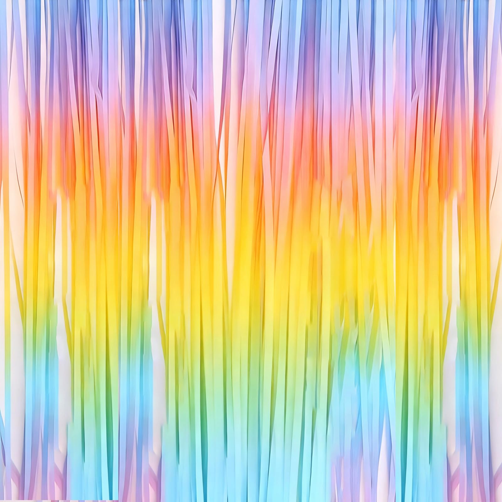 2 Pack Pastel Rainbow Foil Fringe Curtain, Pastel Macaron Tinsel Curtains