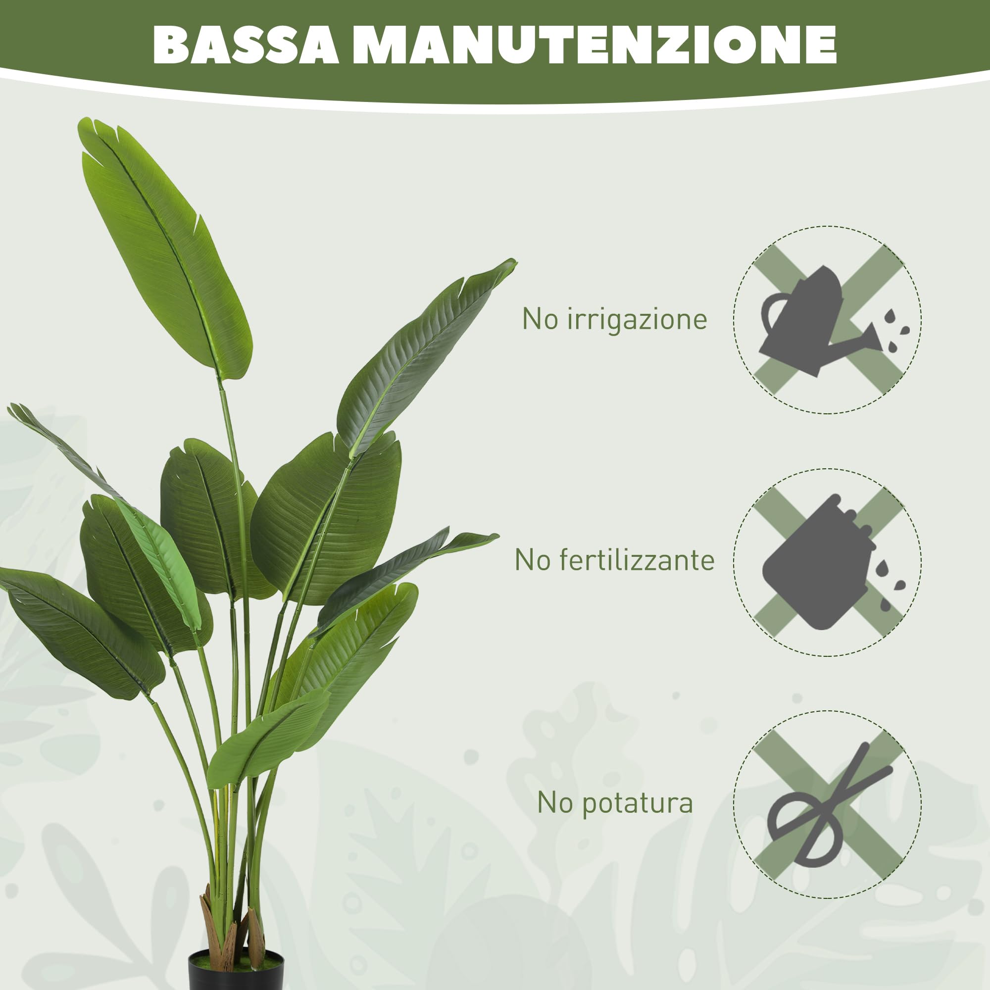 HOMCOM Pianta Artificiale da 160 cm a 10 Foglie in PEVA con Vaso da Ø16.5x13.5 cm, Pianta Verde Finta in Plastica