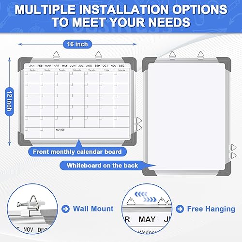 Miniatura 3 de EAONE Paquete de 2 pizarras blancas de calendario para pared, calendario de borrado en seco de 16 x 12 pulgadas, calendario mensual colgante de