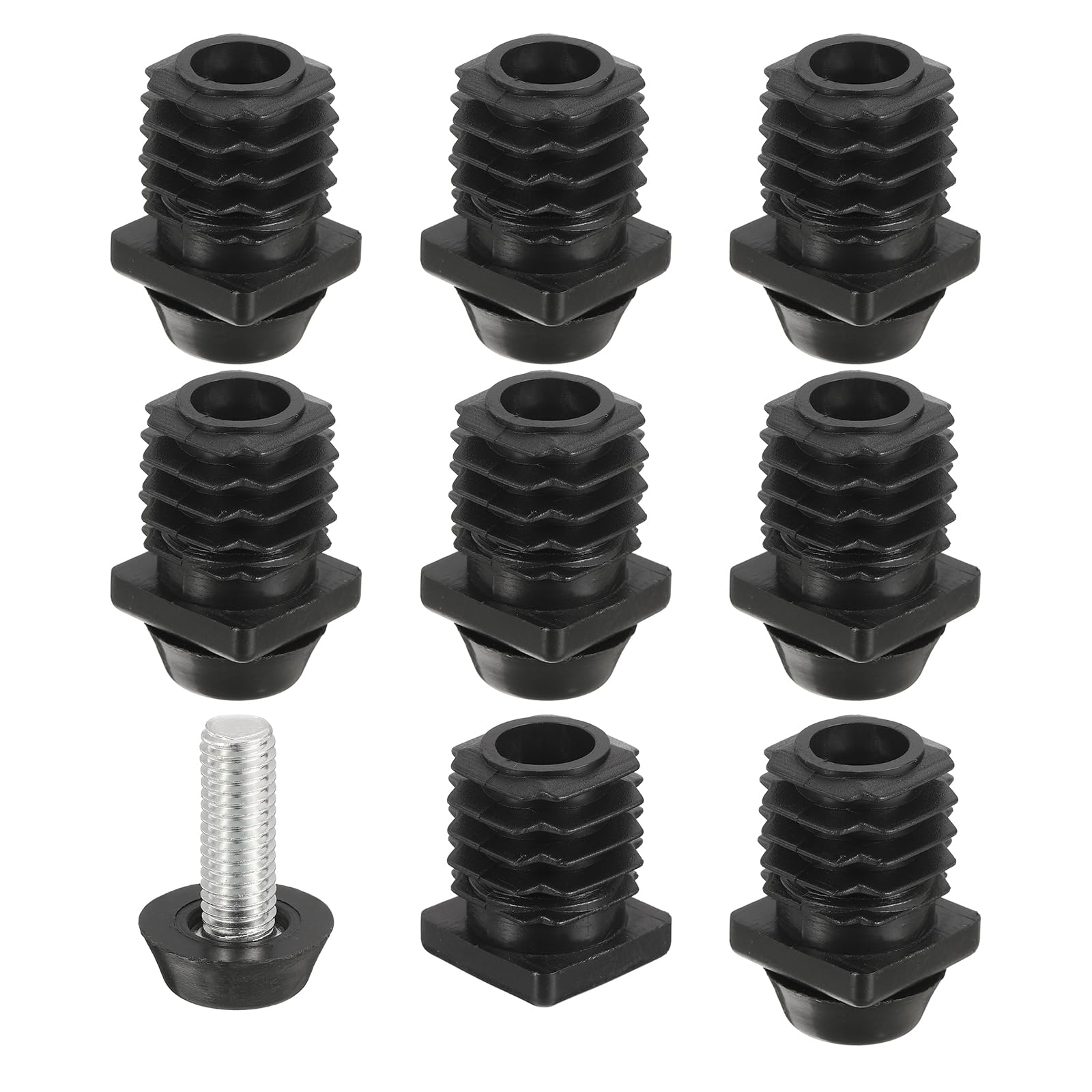 sourcing map Lot de 8 pieds de nivellement en plastique M8 x 20 x 20 mm réglables pour pieds de meubles rectangulaires à visser pour trou de 20 mm pour table, chaise et meubles, noir