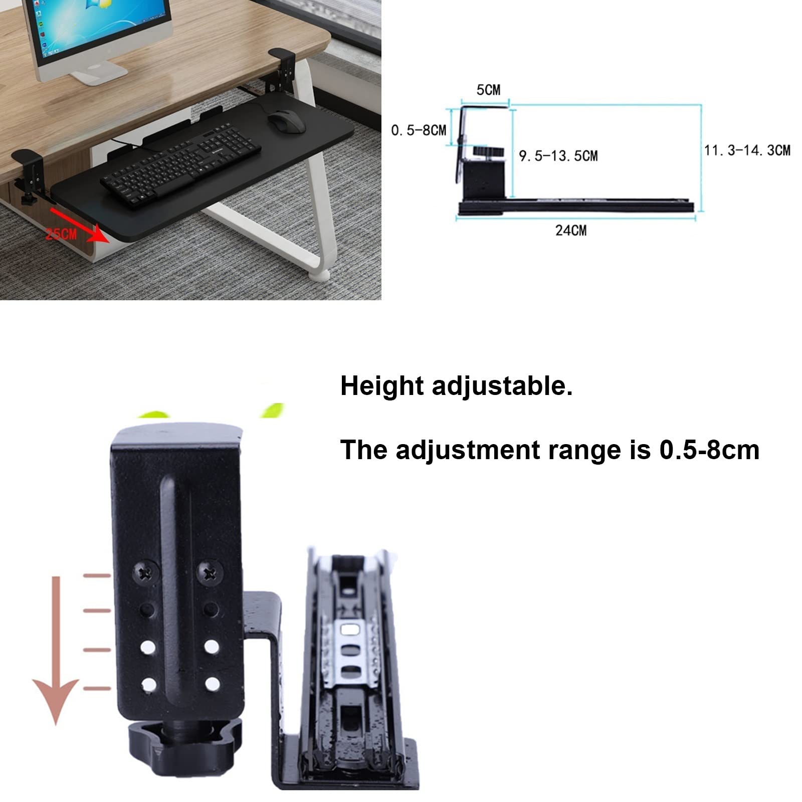 Drewniana taca na klawiaturę, przesuwana półka pod klawiaturę, kompatybilna z klawiaturą i myszką, wykończenie tekowe, 520 x 250 mm (biała, 750 x 250 mm)