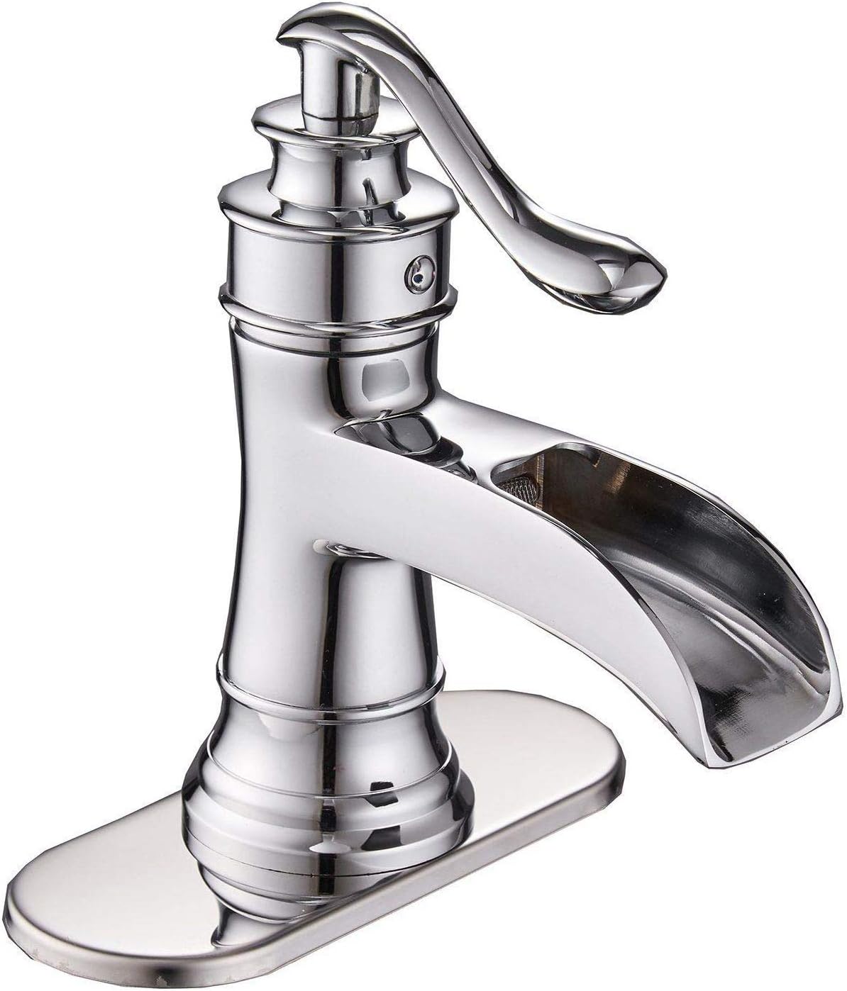 Waterfall Bathroom Sink Faucet Vanity Open Spout Commercial Single Handle Single Hole Lavatory Deck Mount with Supply Lines Hose Lead-Free,Chrome