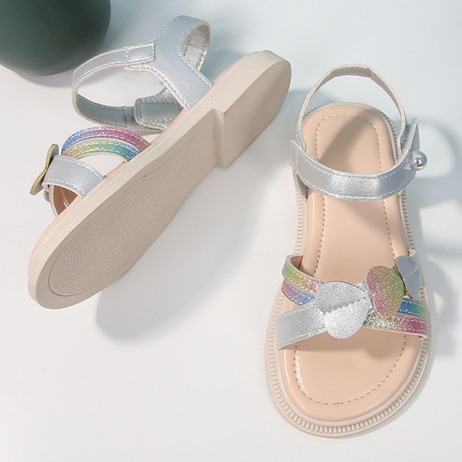 YHQZNLXQ Generisch Dziewczę ły księżniczki Rhinestone ły bez pię Pasek na kostkę Casual Czeskie buty plażowe, srebrne, 10,5 UK Dziecko