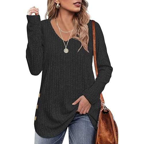Womens Tops Fall Clothes Long Sleeve Shirts Casual Cozy Sweaters Ladies Fashion Tunics S-XXL