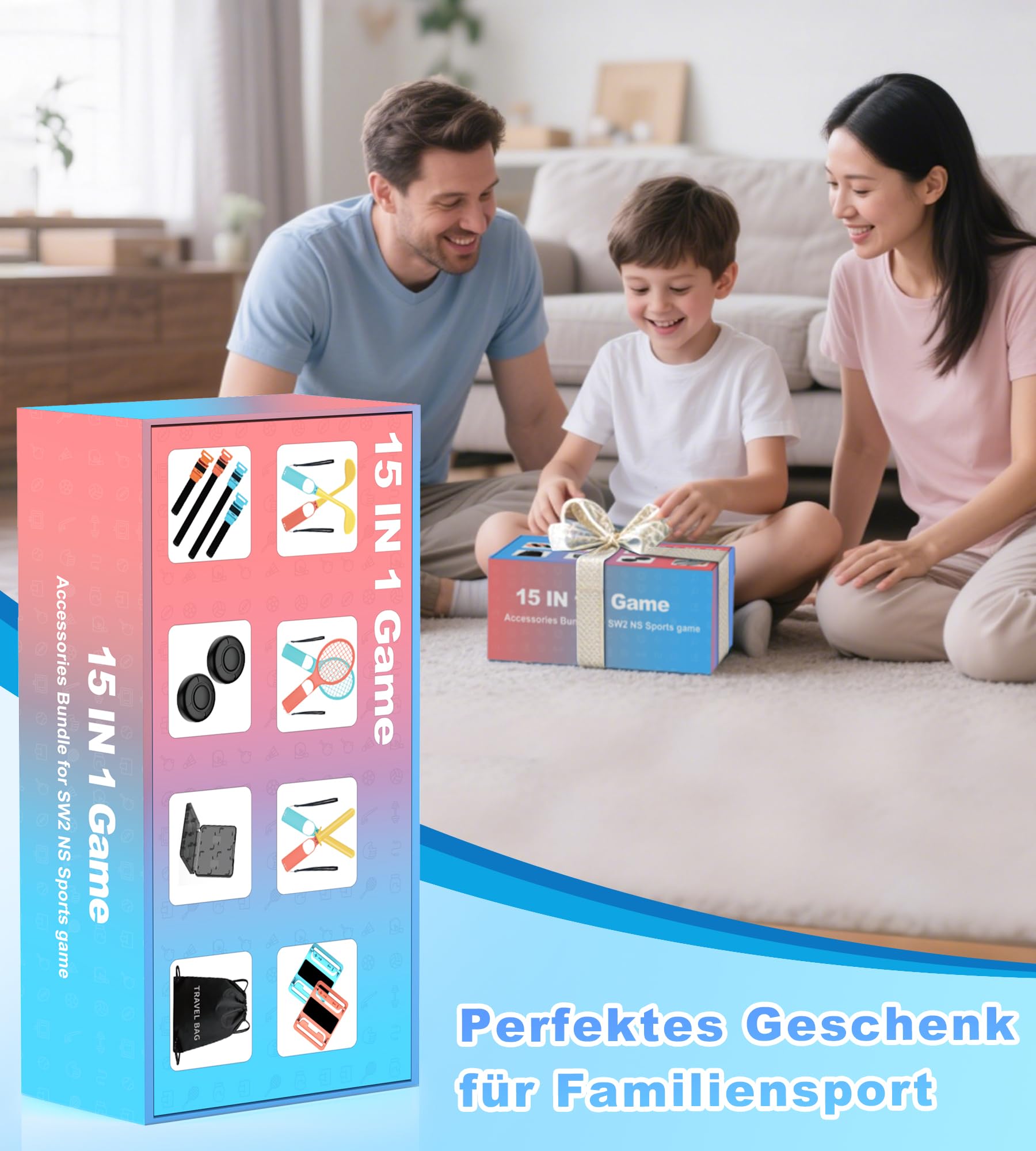 15 in 1 Switch 2 Sport Zubehör Set für Nintendo Switch 2, Familienparty Paket Sportspiele Zubehör, Aufbewahrung für Switch 2 Sport Spiel Organizer, 15 Stück(nur für Switch 2)
