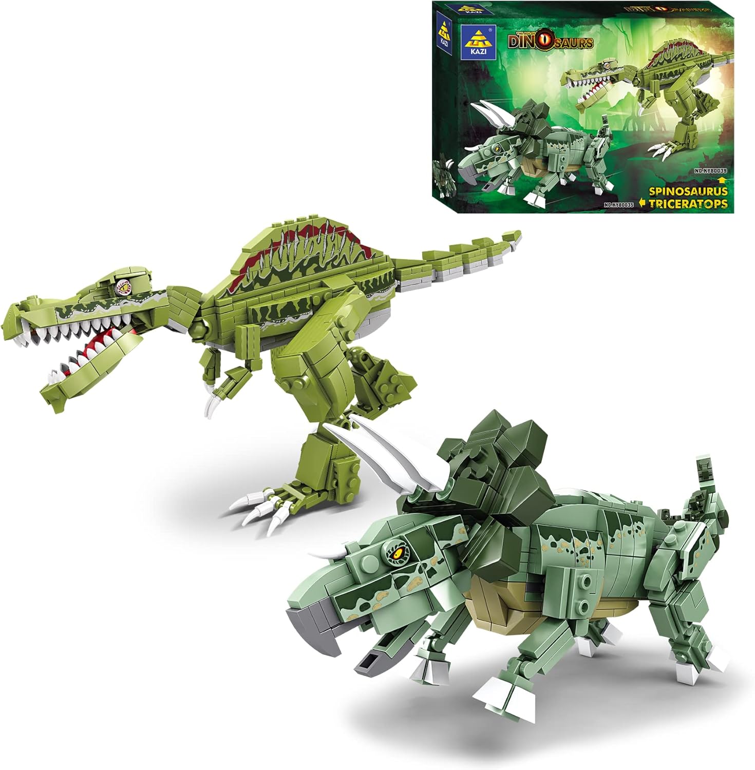 KAZI Dinosaur Building Blocks with Stickers, STEM Triceratops and