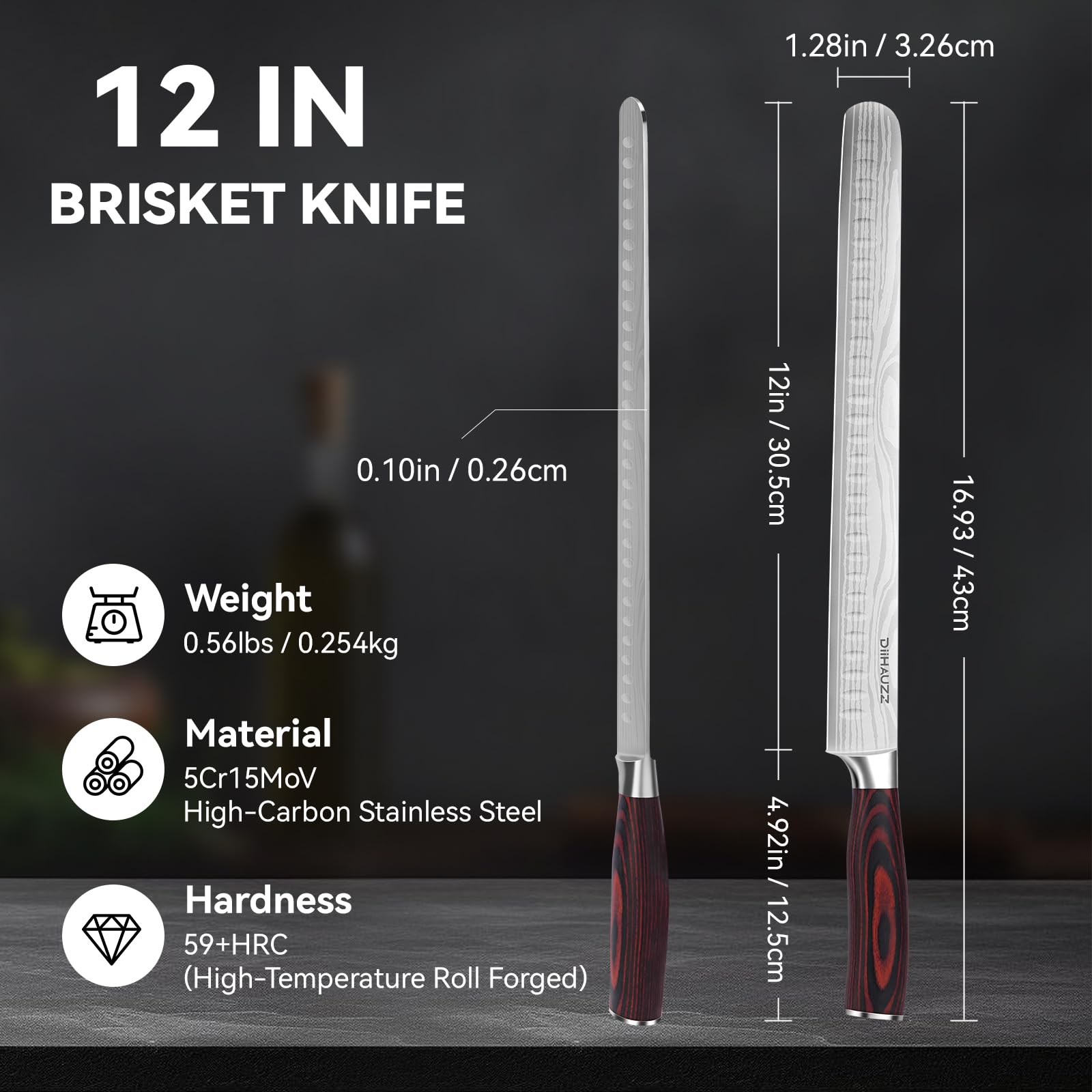 DiiHAUZZ Brisket Slicing Knife, 12 Inch Carving Knife for Meat Cutting — Amazon image 2