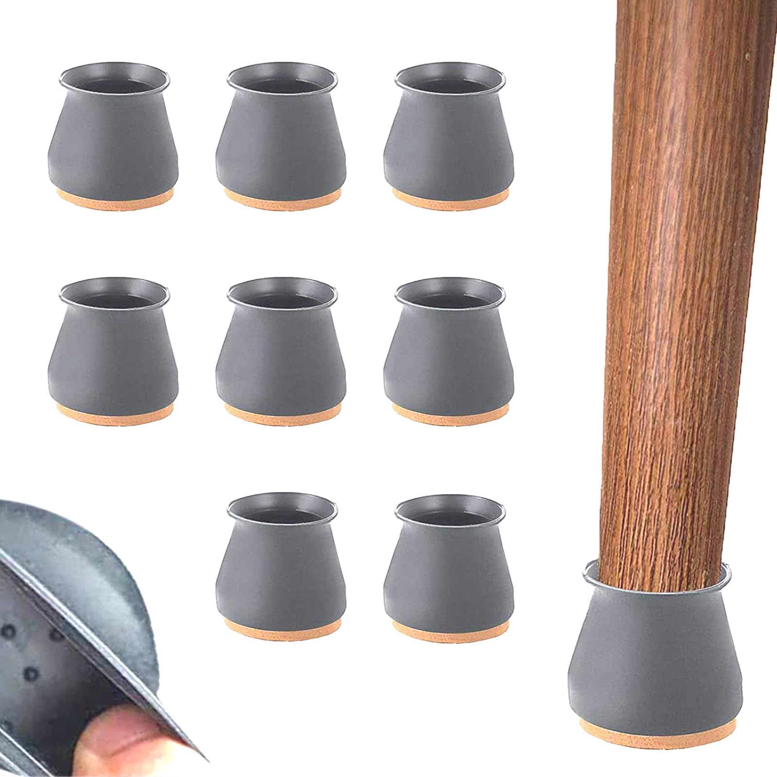 Joyzzz Chair Leg Floor Protectors, 24 PCS Furniture Silicone Protection Cover, Furniture Leg Caps with Anti-Slip Felt Pads, Felt Bottom Silicone Pads for Furniture Feet, Hardwood Floors (Grey Small)