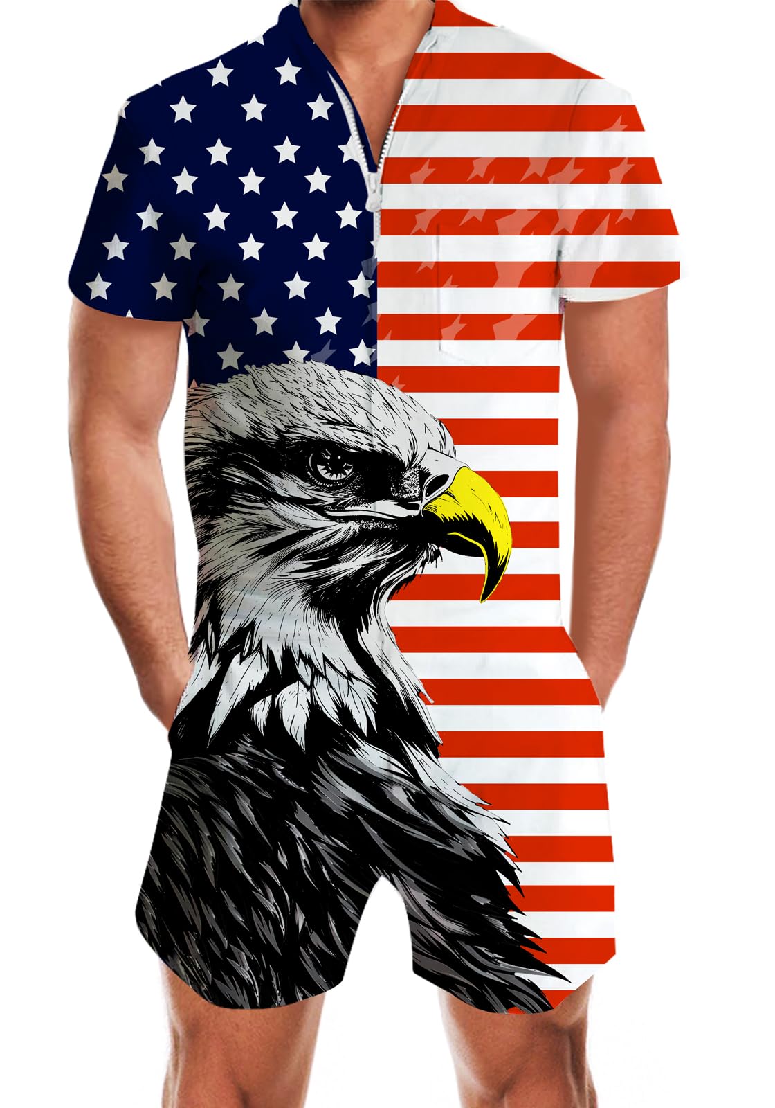 uideazoneMen Romper 3D Printed Zipper Jumpsuit Short Sleeve One Piece Casual Overalls Bro Outfits