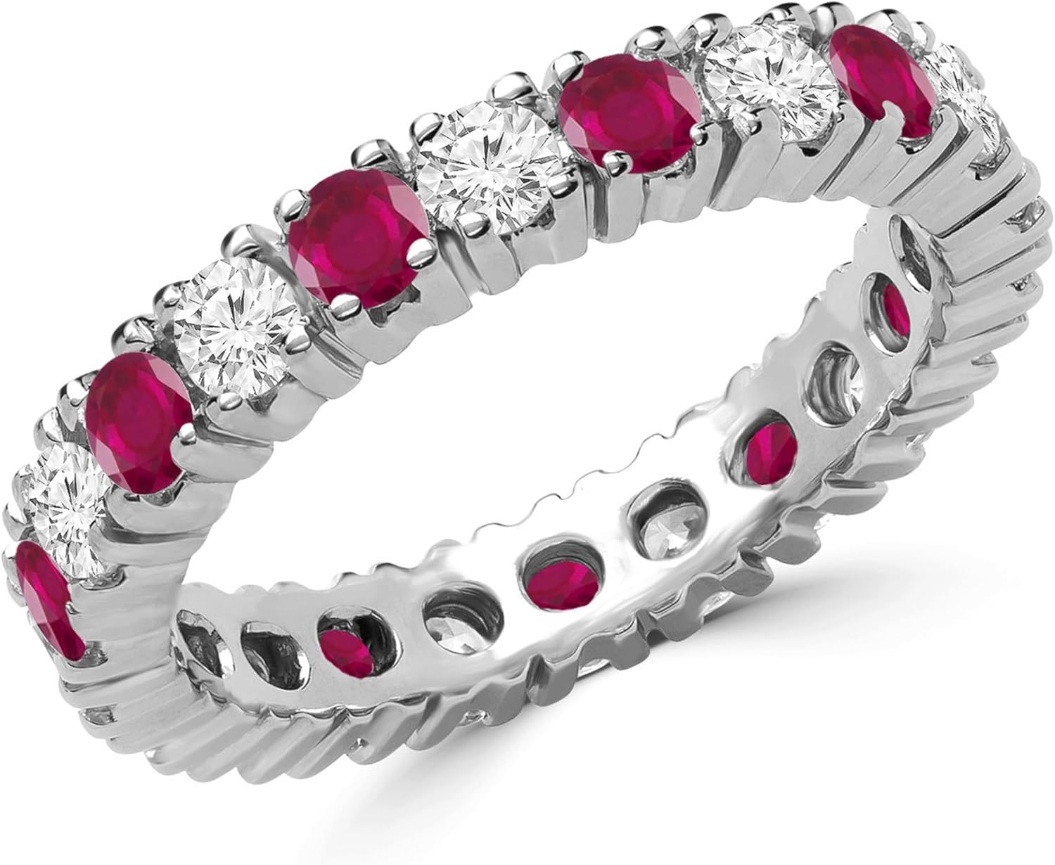 Round Cut Alternate Ruby Diamond Full Eternity Ring For Women, 14K Gold Plated 925 Silver July Birthstone Ruby Full Eternity Wedding Band