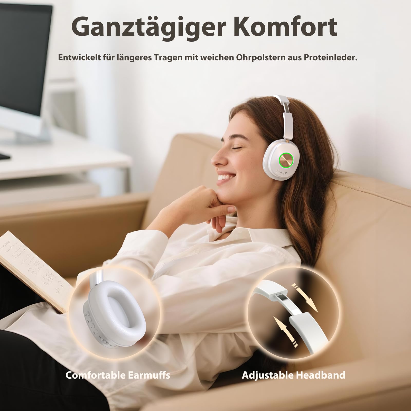 Earbay TV Kopfhörer kabellos,Fernsehkopfhörer, Funkkopfhörer für Fernseher mit Sender-Ladestation, 3 Audiomodi, Keine Verzögerung, Über-Ohr für Senioren, Plug and Play, Weiß